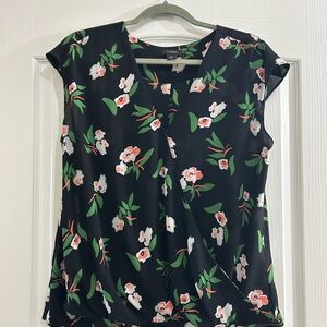 Halogen Black Floral Wrap Blouse